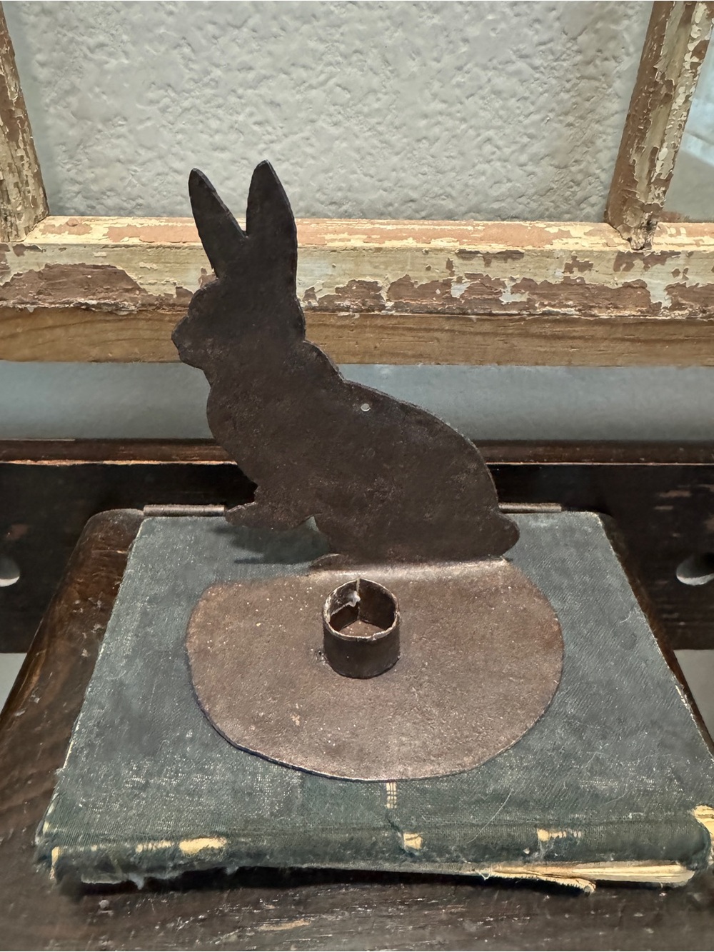 Rustic Metal Bunny Candle Holder - Brown